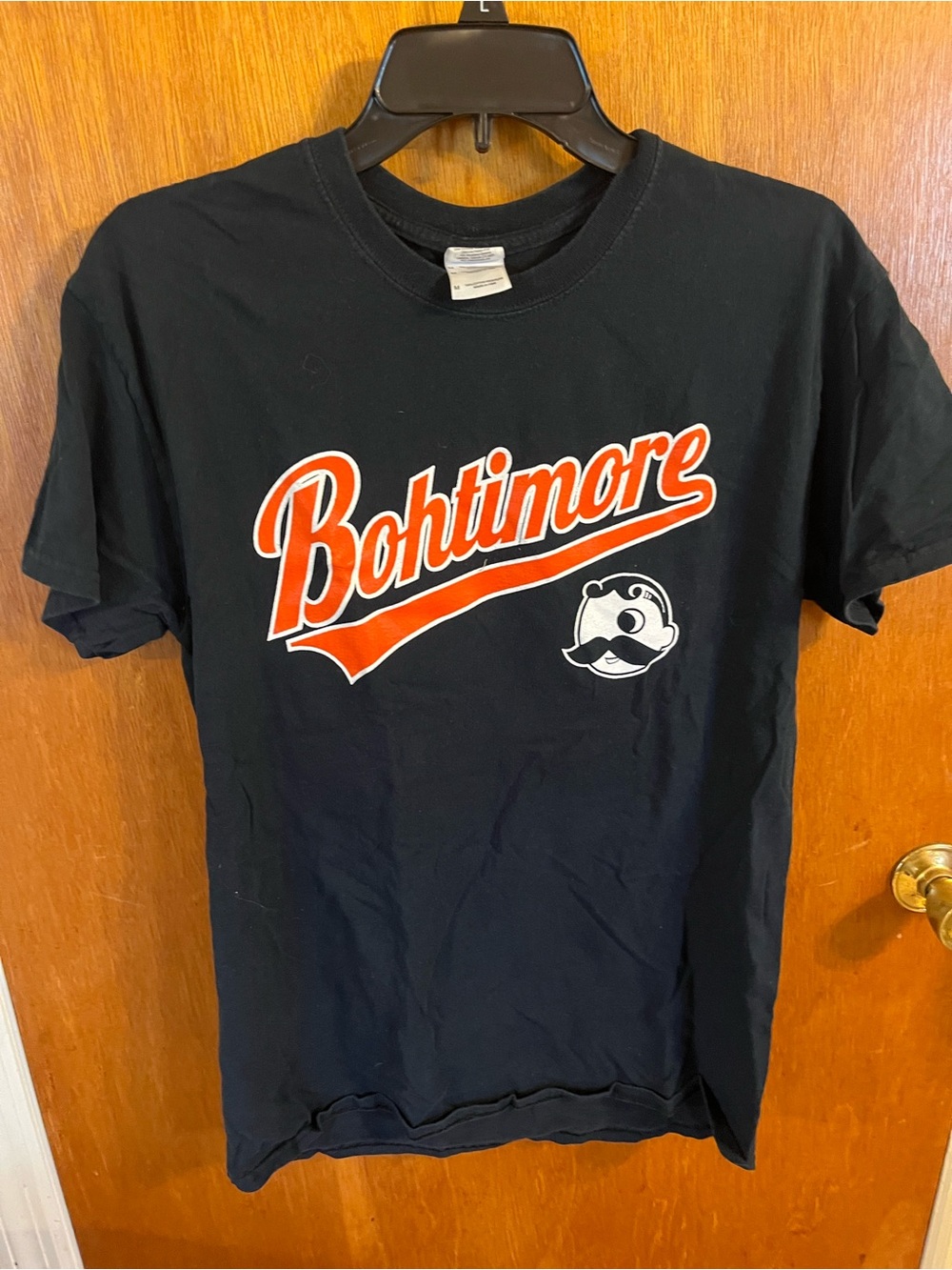 Gildan Black Tee with Orange 'Bohtimore' Script and White Mascot